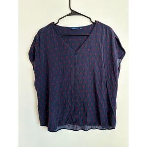 Tom Tailor Navy Diamond Print VNeck Blouse Preppy Office Academia Morocancore